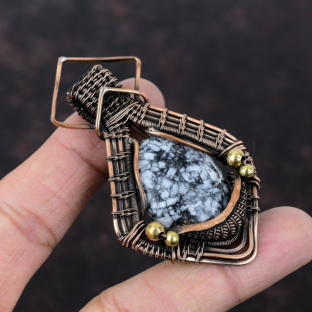 Mother's Day Special Copper Pinolith Jasper Wire-Wrapped Pendant Jewelry-image