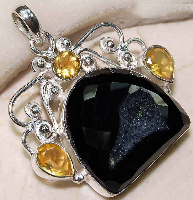 Natural Black Onyx Citrine 925 Sterling Silver Pendant at 18-3