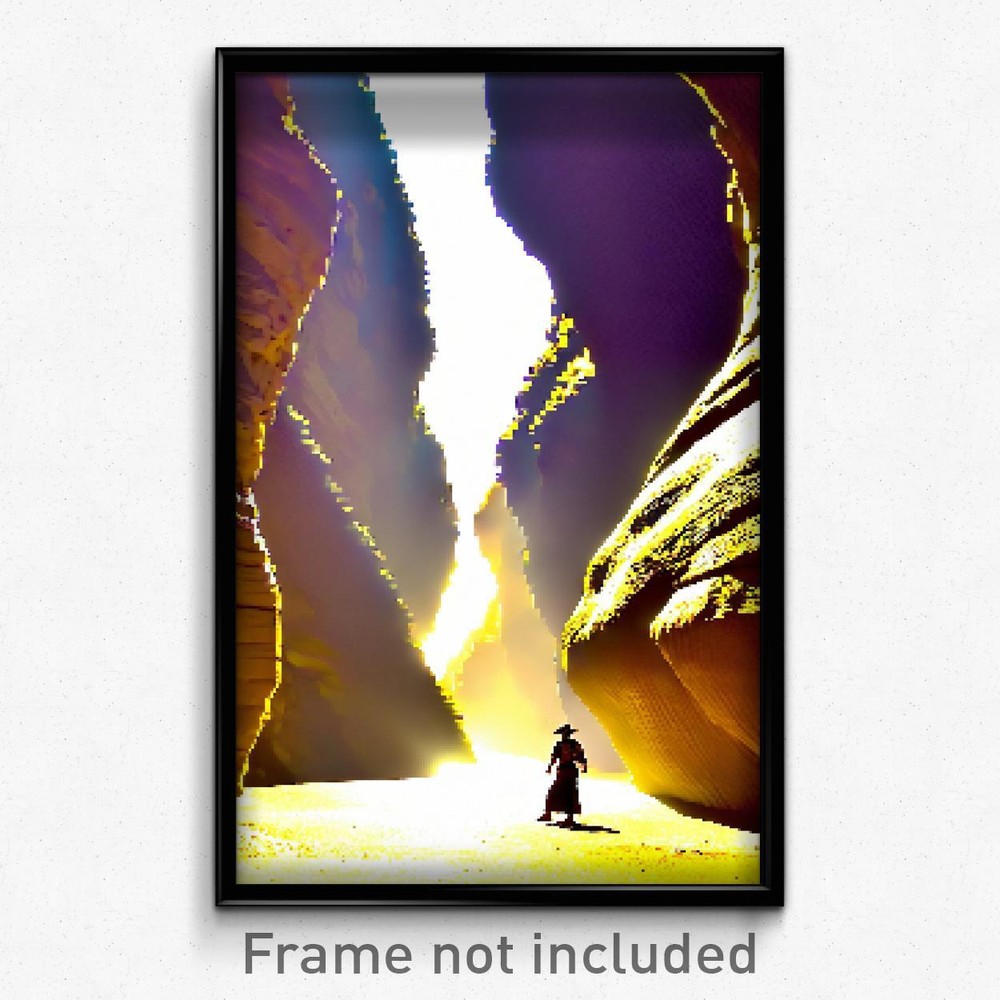 8 Bit Pixel Art Poster - Yellow Canyon Psychedelic Trippy Video Game Print