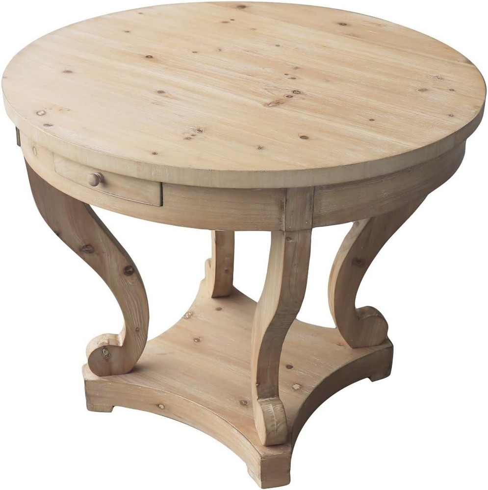 Rustic Wooden Round Side Table with Drawer Vintage Farmhouse Accent Table 31.5