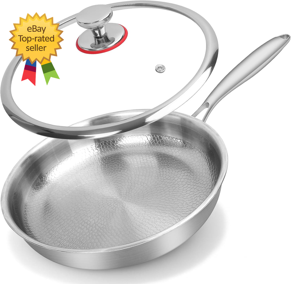 Titanium Hammered Pan Pro with Lid  11.02 Inch Titanium Non Stick Frying Pan