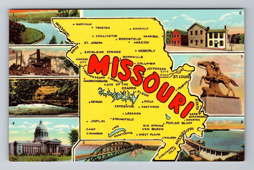 MO-Missouri, Landmarks And Map, Vintage Postcard