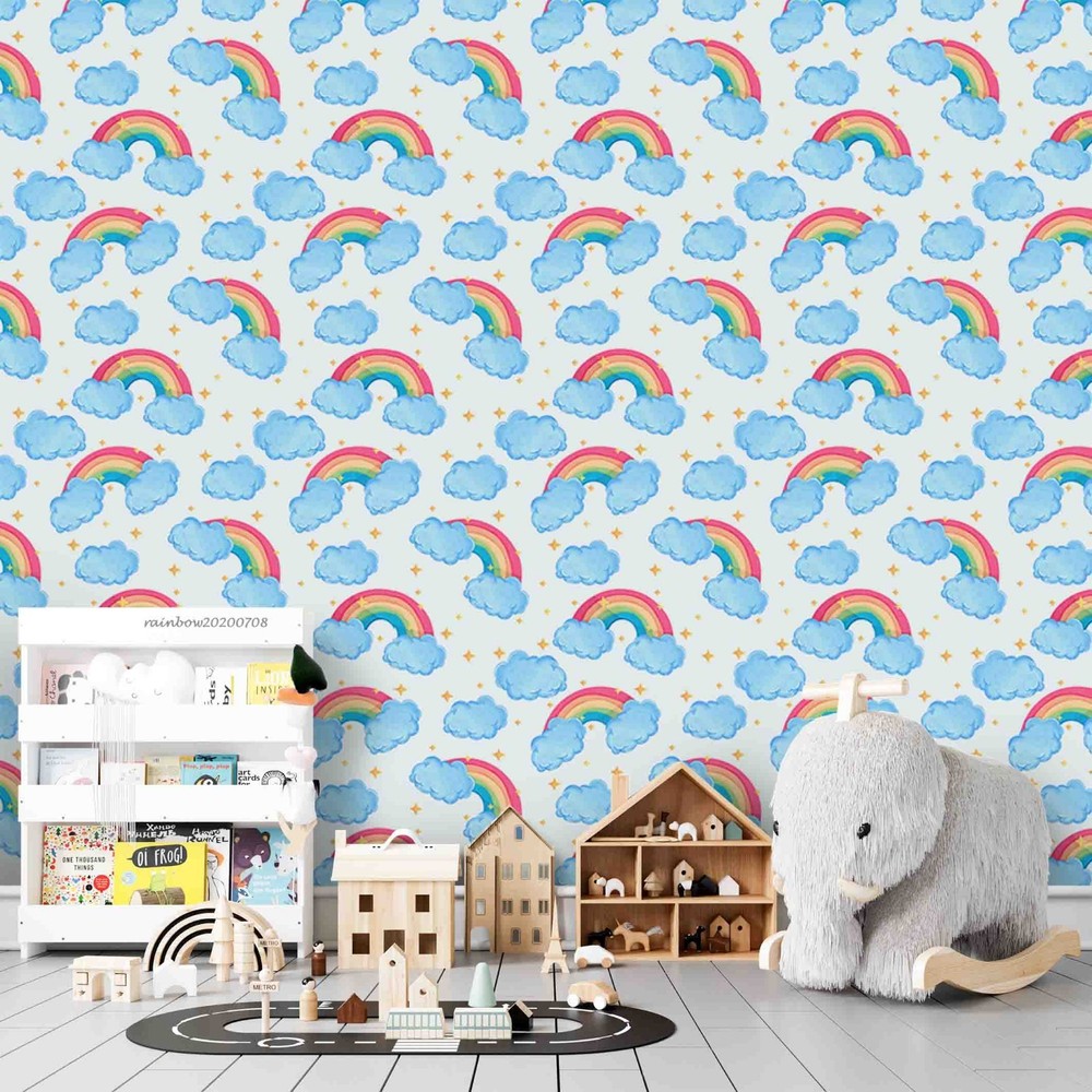 3D Rainbow Clouds Watercolor Pattern Wall Murals Wallpaper Murals Wall Sticker 1