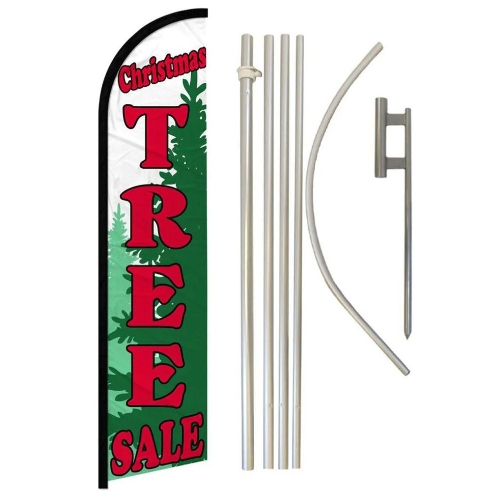 Christmas Tree Sale RWG Windless Banner Flag & Flag Pole Kit & Ground Spike-image
