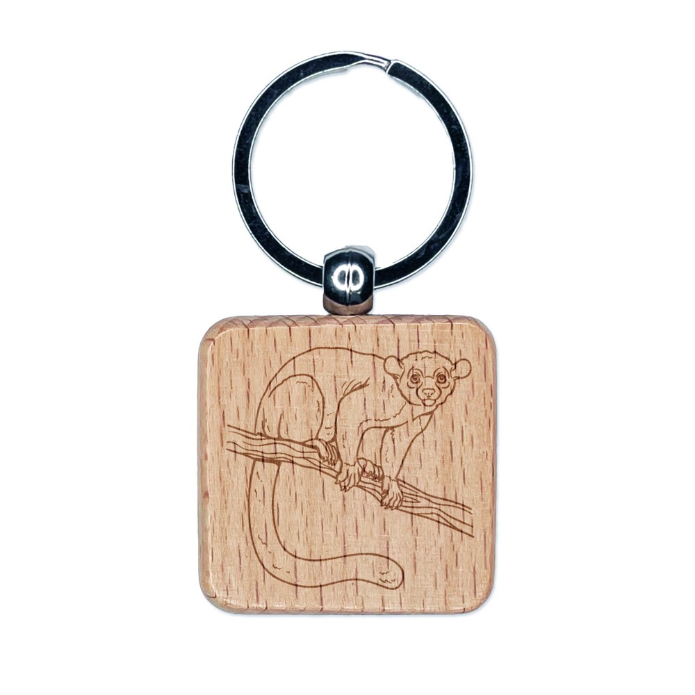 Kinkajou Honey Bear Wooden Keychain Charm with Engraved Design