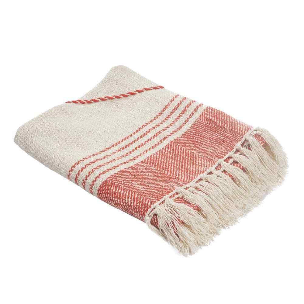 Charlie Red Striped Cotton Throw Blanket
