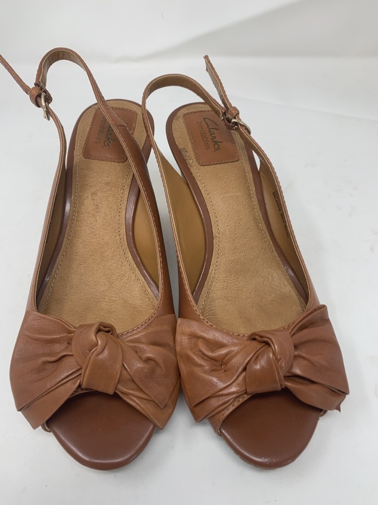 Clarks Brown Leather Bow Slingback Open Toe Sandals Size 8M