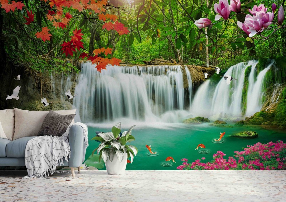 3D Wood Waterfall Scenery Illustration Wall Murals Wallpaper Murals Wall Sticker