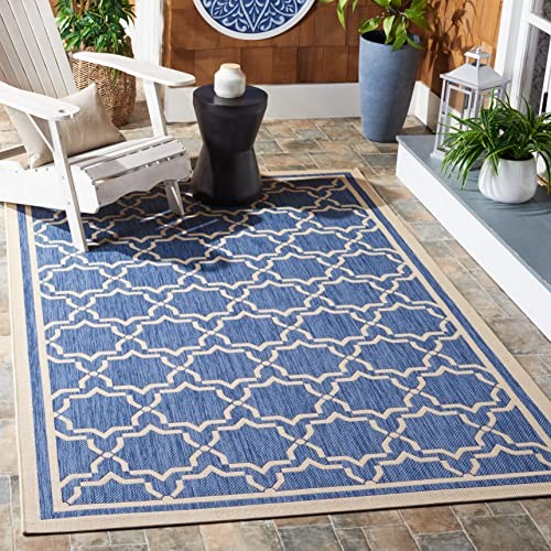 Courtyard Collection 2ft7x5ft Blue Beige Indoor Outdoor Rug CY6916 Easy Clean Low Maintenance