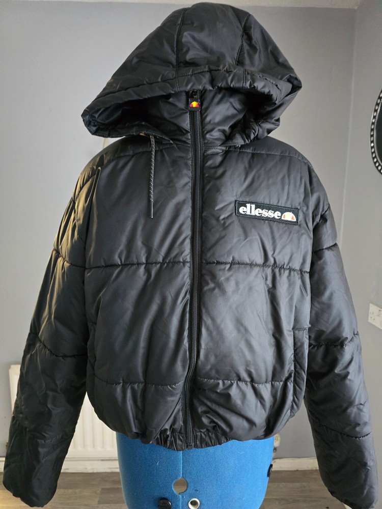 Ellesse  NANCI BLACK ZIP HOODED PUFFER COAT UK 8 EX CON