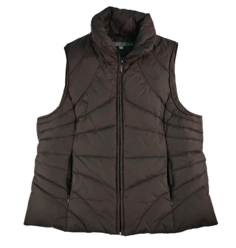 Kenneth Cole Reaction Women’s Puffer Vest XL Brown Down Blend Quilted Full Zip-image