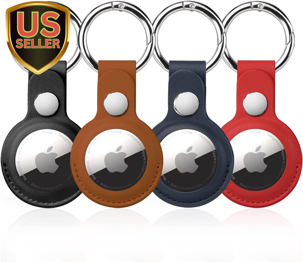 4 Pack PU Leather Airtag Holder Case Keychain for Apple Air Tag Accessories