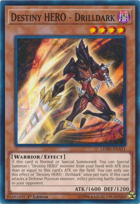 Destiny HERO Drilldark LEHD-ENA11 Common 1st Edition NM Legendary Duelist