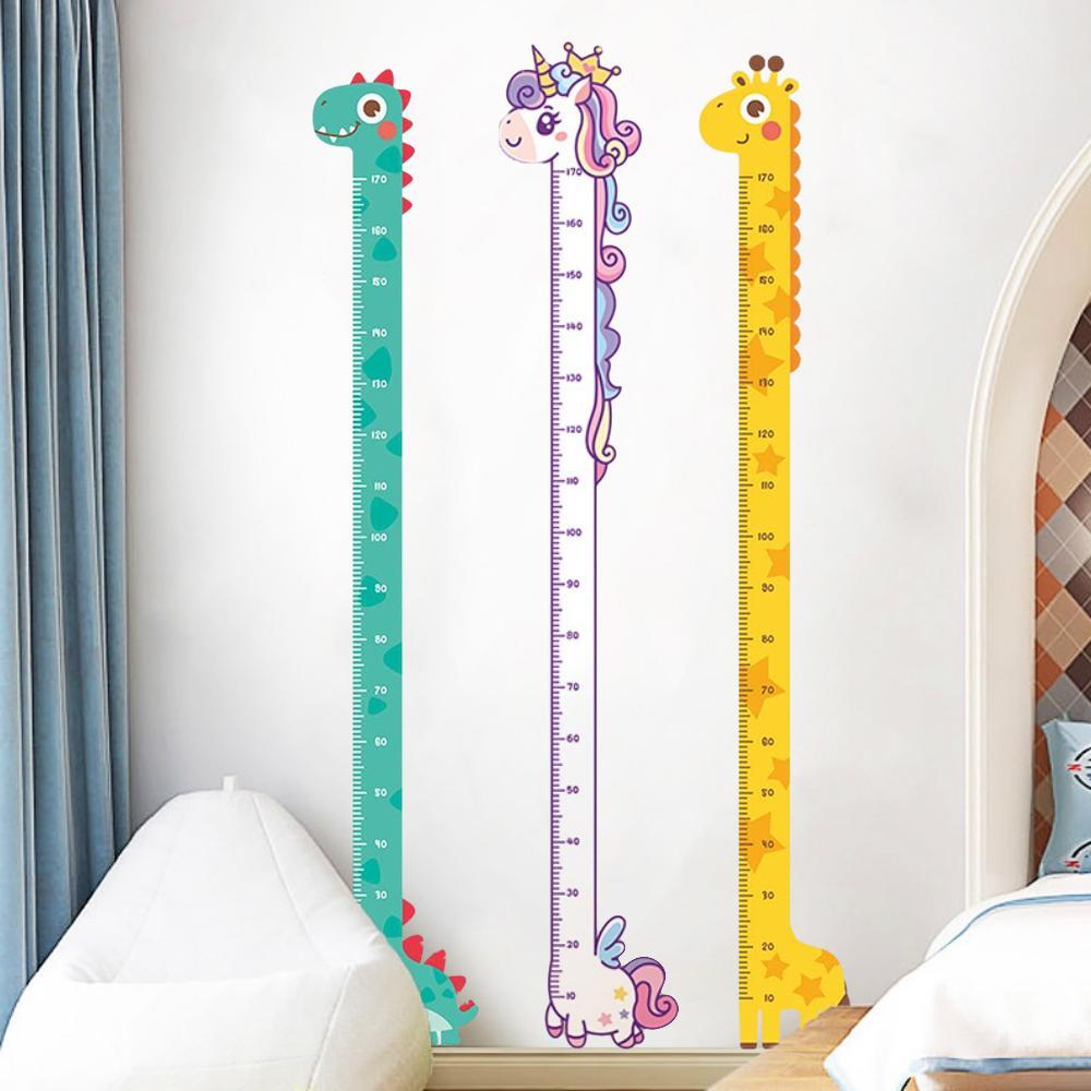 Colorful Kids Height Chart Sticker - Unicorn Dinosaur Giraffe Wall Decor Growth Ruler