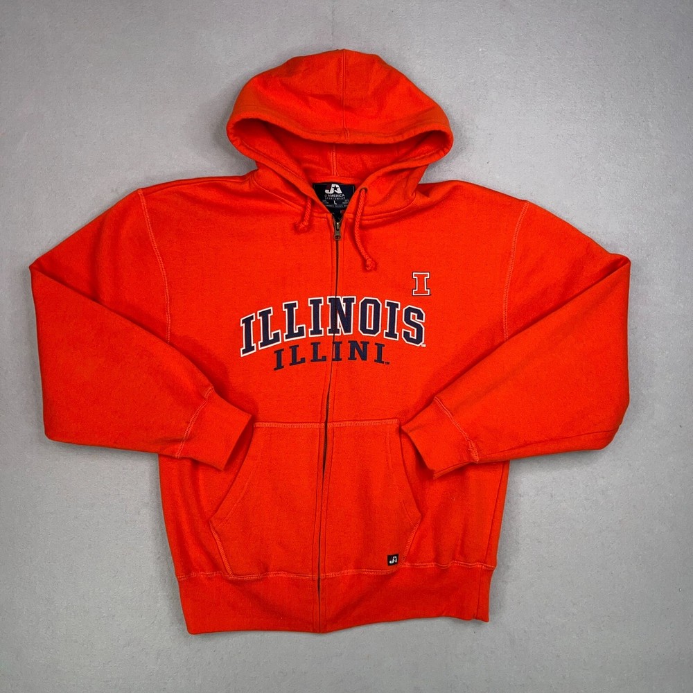 Illinois Fighting Illini Hoodie Mens Large Full Zip Fleece Lined Jacket NCAA