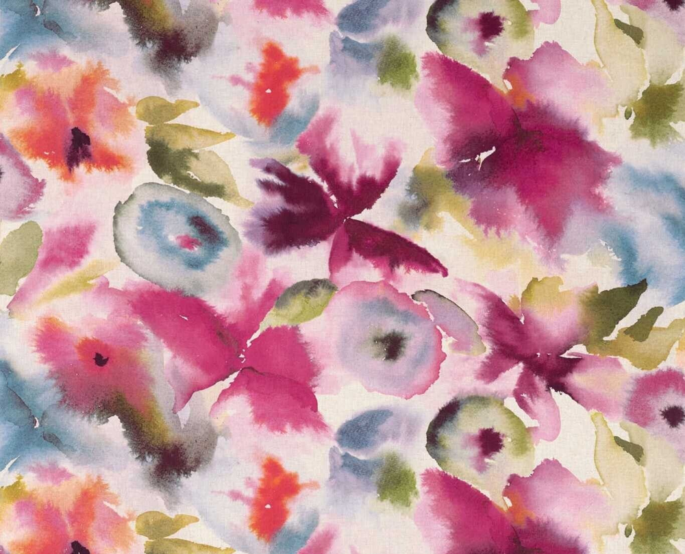 Harlequin Flores 3.4m Fuchsia Zest Azure Linen Blend Curtain Fabric