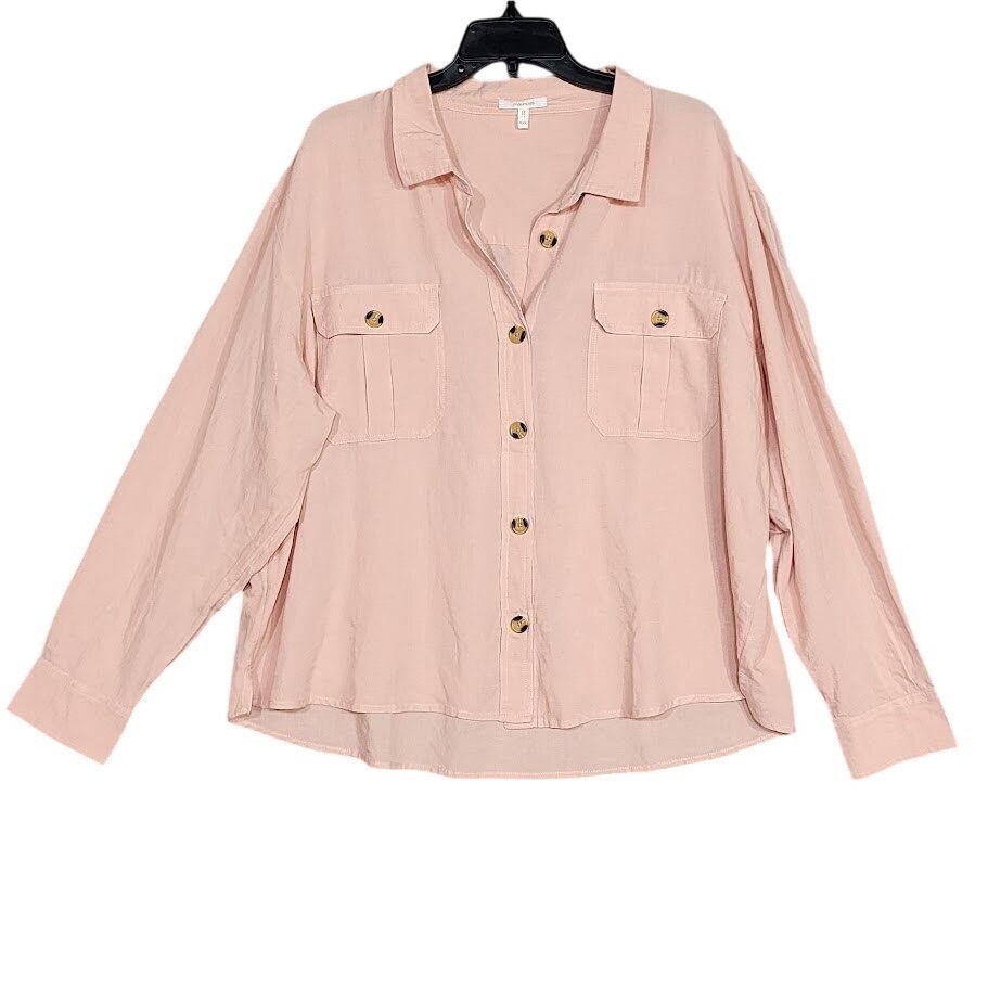 Maurices Button Up Shirt Long Sleeve Utility Pockets XXL Salmon Pink