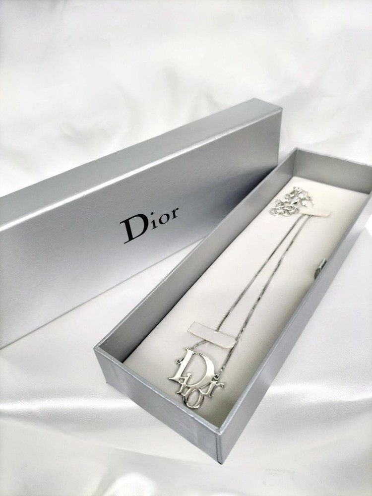 Christian Dior Trotter Logo Necklace in Silver Tone New
