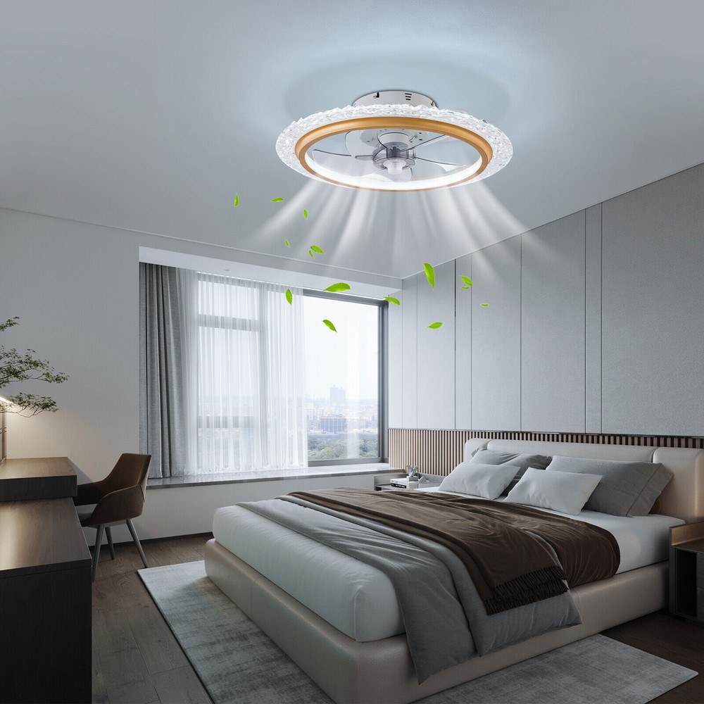 Modern Gold Ceiling Fan with Dimmable LED Lights and Remote 85-265V