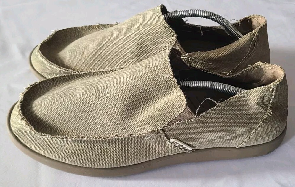Crocs Slip On Shoes Mens Casual Loafers Size 13 Santa Cruz Canvas Tan