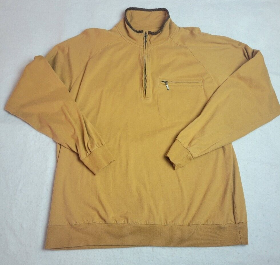 Cabelas Mens XL Yellow Quarter Zip Fleece Pullover Hoodless Mock Sweater