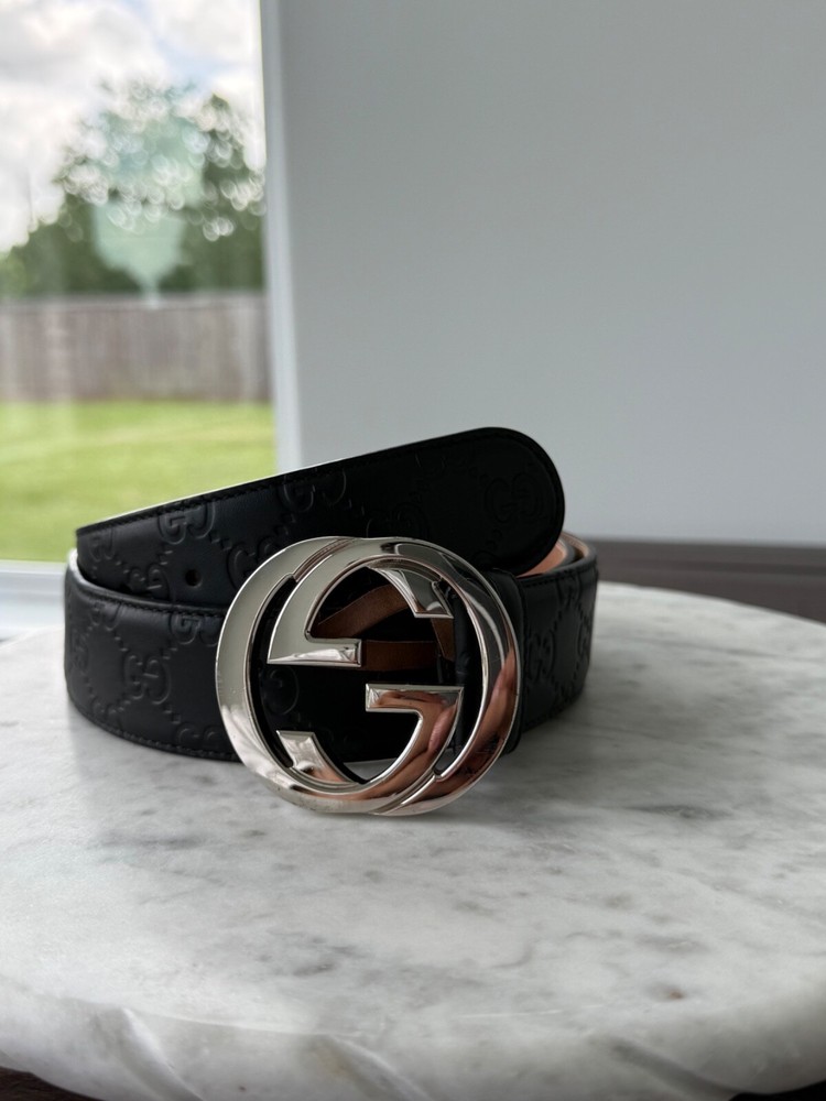 Authentic Gucci GG Monogram Black Belt Size 90/36 Interlocking G