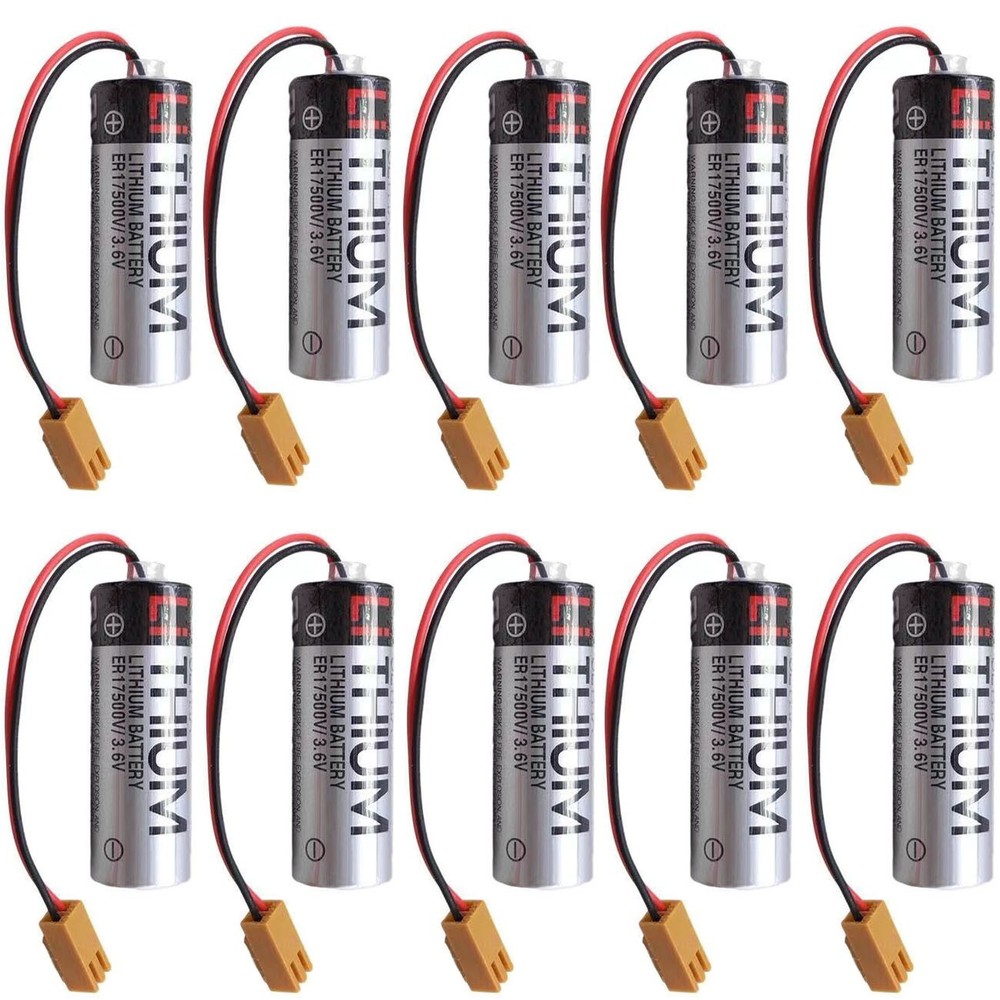 10PCS ER17500V 3.6V 2700mAh PLC Battery With brown Plug for CNC PLC battery