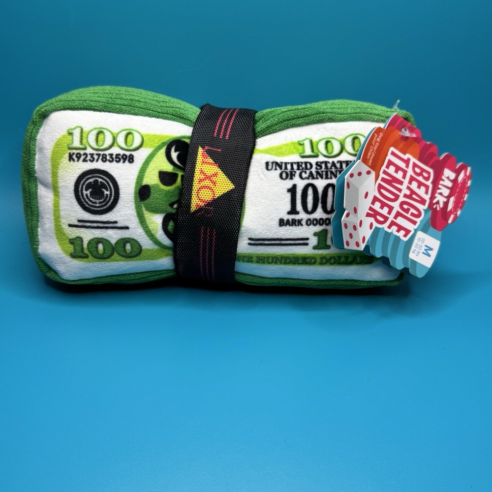BARK BOX Beagle Tender Money Dog Toy with Squeaker and Crinkle for Medium Dogs 20-50 Lbs