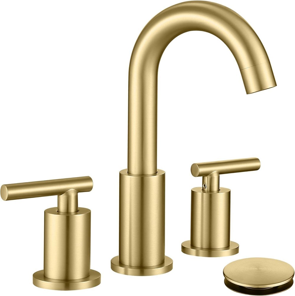 Brushed Gold Bathroom Faucet with Sink Drain and Supply Hose