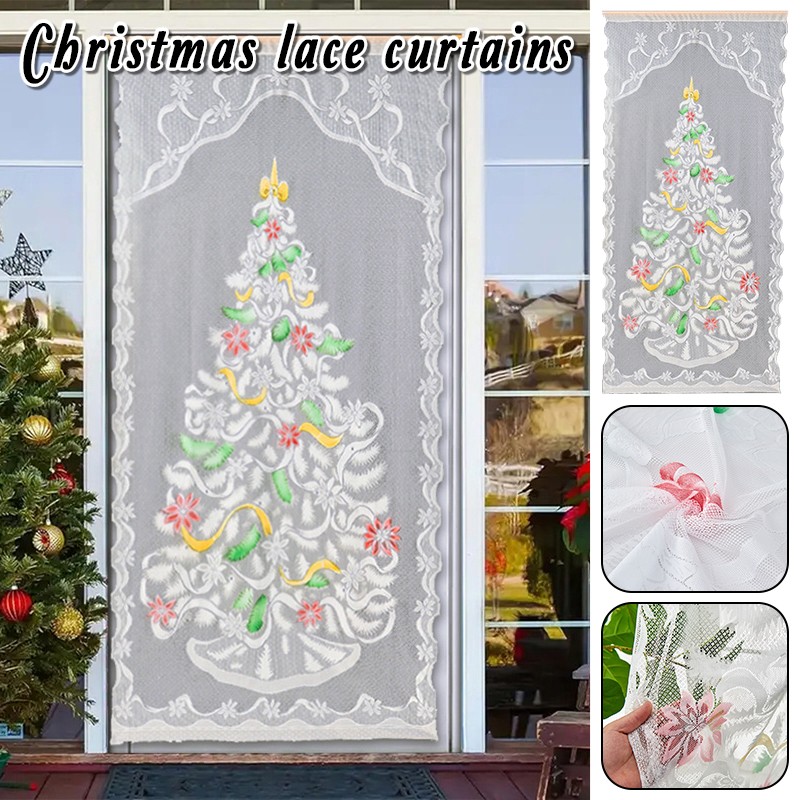 Christmas Decorative Curtains Half Blackout Lace Curtains Christmas Tree Snowman