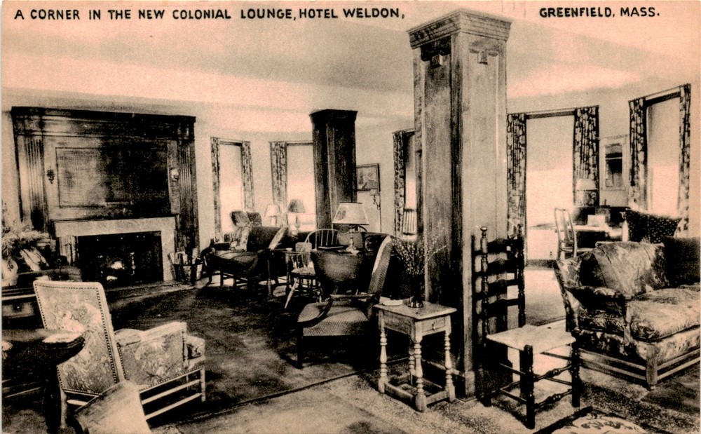 Hotel Weldon, Greenfield, Mass, The ColloType Co, Elizabeth, N.J, Postcard