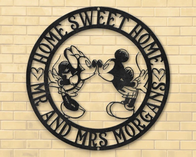 Customized Mr and Mrs Metal Sign, Disney Mickey & Minnie Home Sign, Sweet Home