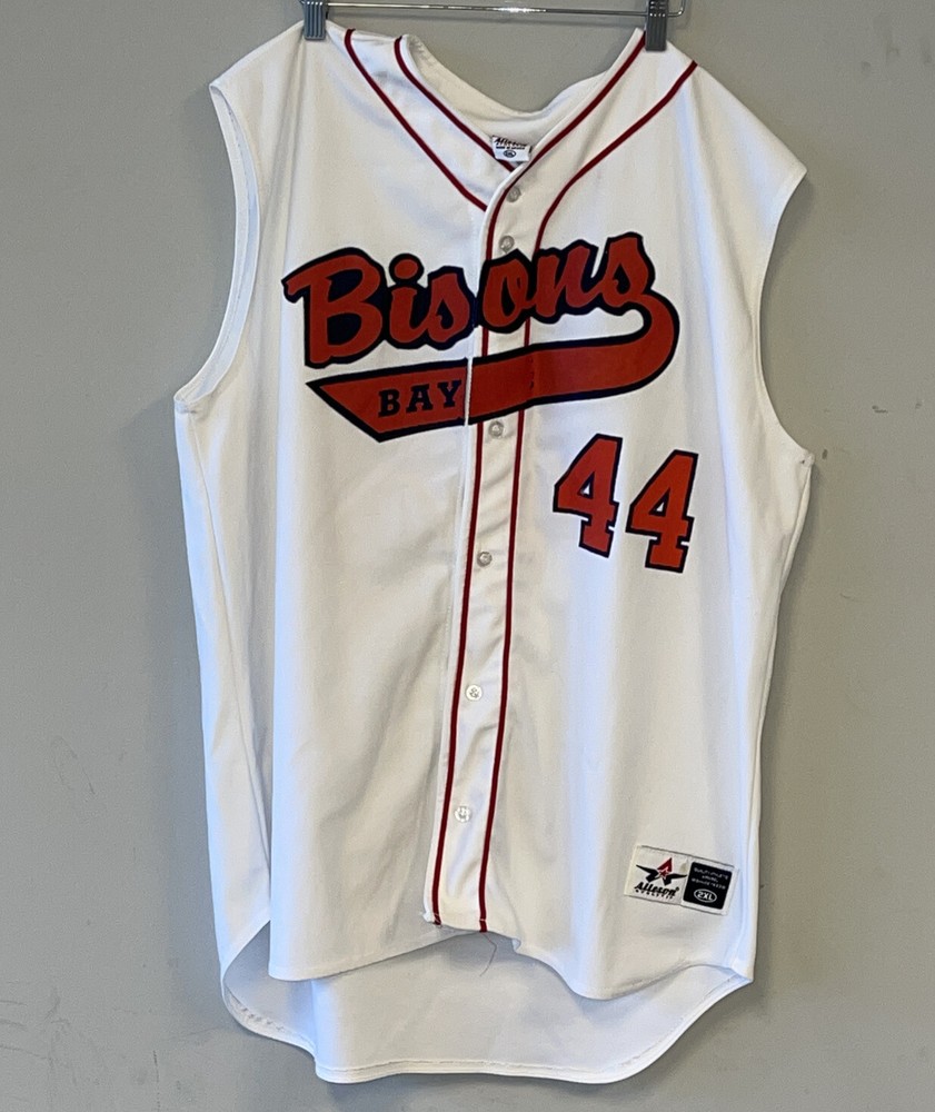 VNTG Alleson Athletic BISON BAY#44 Men's 2XL Sleeveless WHITE Button Jersey