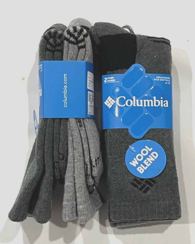 Columbia Men’s Grey Wool Blend Crew Socks 4-Pack – Size 10-13