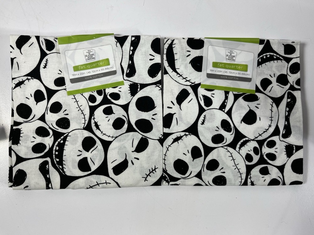 2 Jack Skeleton Nightmare Before Christmas Faces Fat Quarter Cotton Fabric NEW