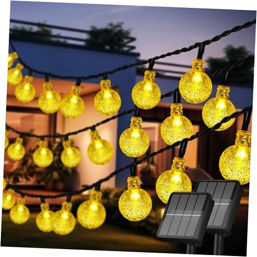2 Pack 120 LED 72FT Solar String Lights with Crystal Globes Outdoor Waterproof