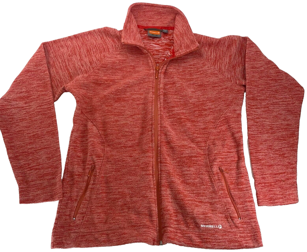 Merrell Full Zip Jacket Red High Neck Zip Pockets Outdoor Hiking Layer Womens LG