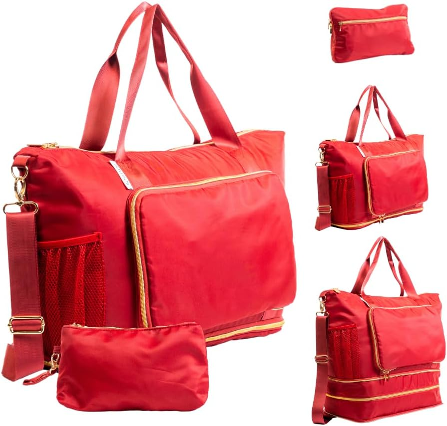 Foldable & Expandable Carry-On Bag with Shoe Compartment, Water Bottle Pocket, L