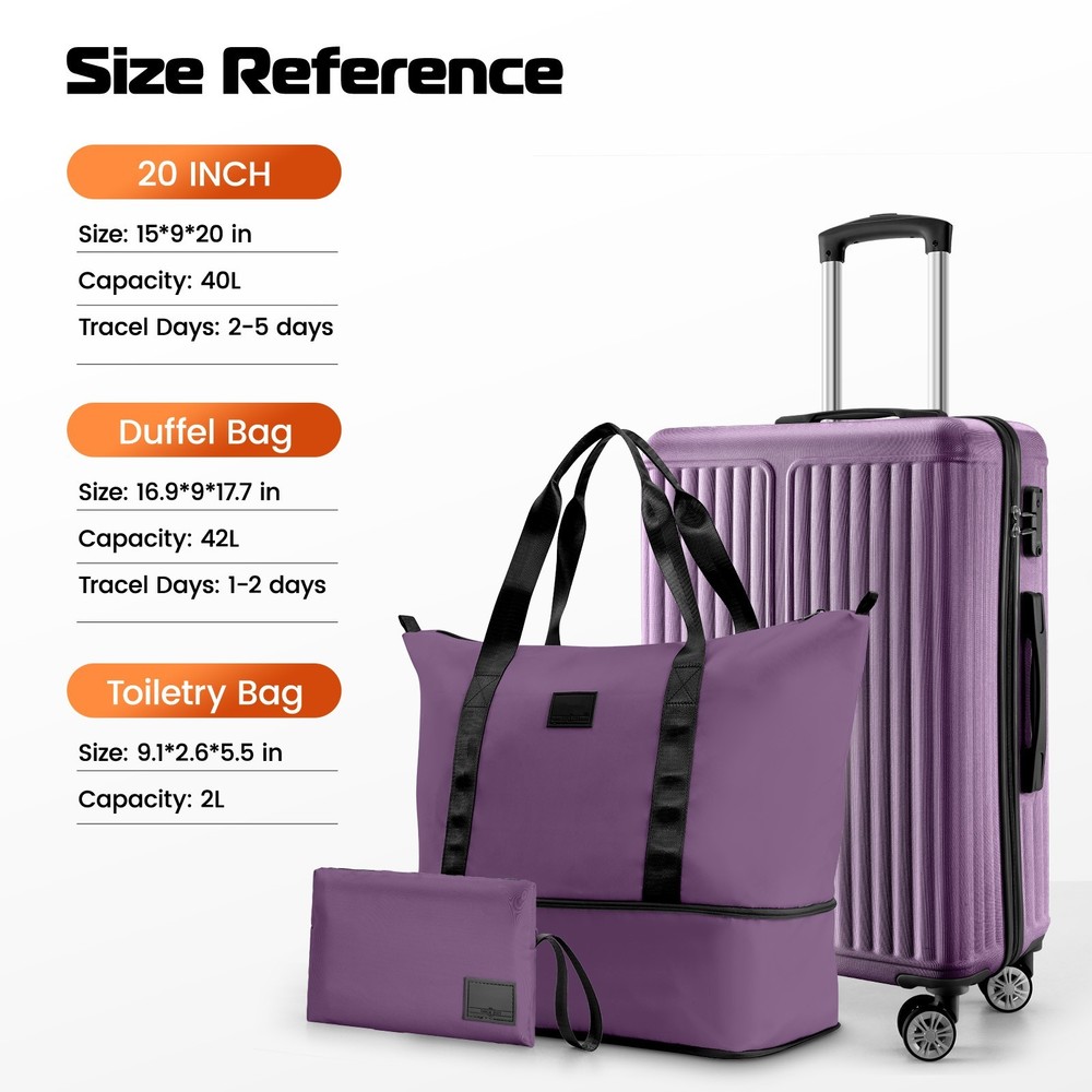 Luggage Sets 3 Piece ABS+PC Hardside Lightweight 20'' Carry on Suitcase Set New