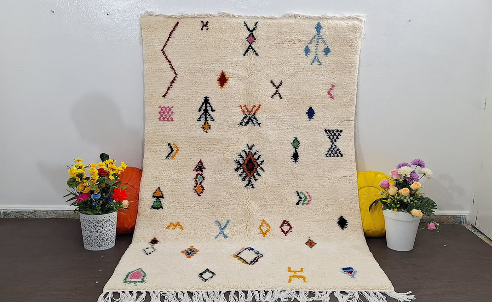Hand Knotted Moroccan Berber Wool Rug Color Multicolor Handmade Area Carpet Rug