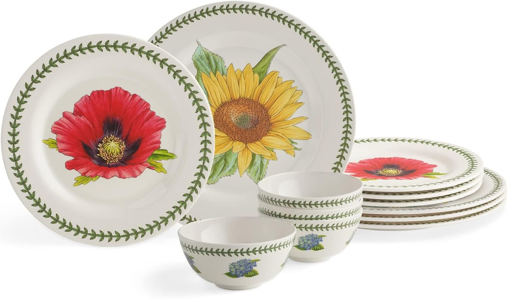 Botanic Garden 12-Piece Melamine Dinnerware Set (Set for 4) - Assorted Floral Mo