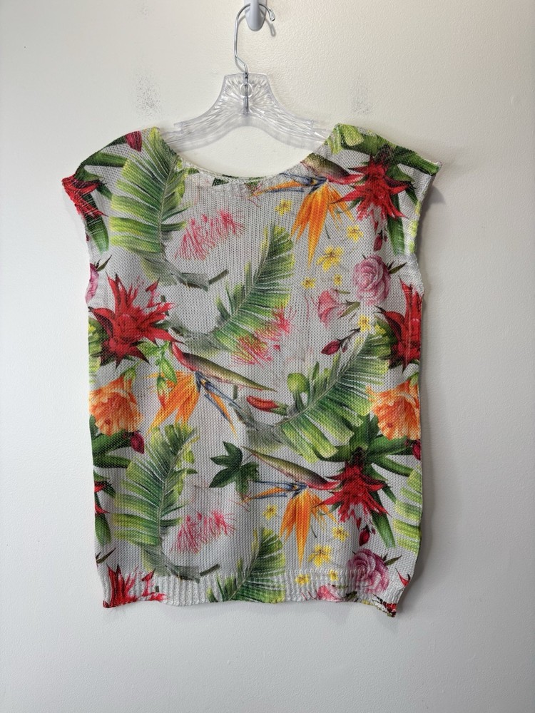 Luisa Ricci Knit Sleeveless Sweater Women's M Made In Italy Beige Floral