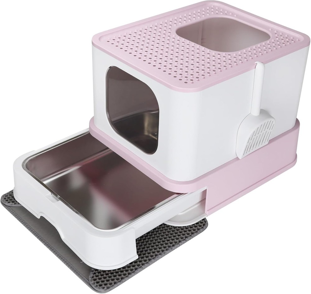 Stainless Steel Cat Box: Large for Cats Up to 45 lbs - Covered Odor Control Encl
