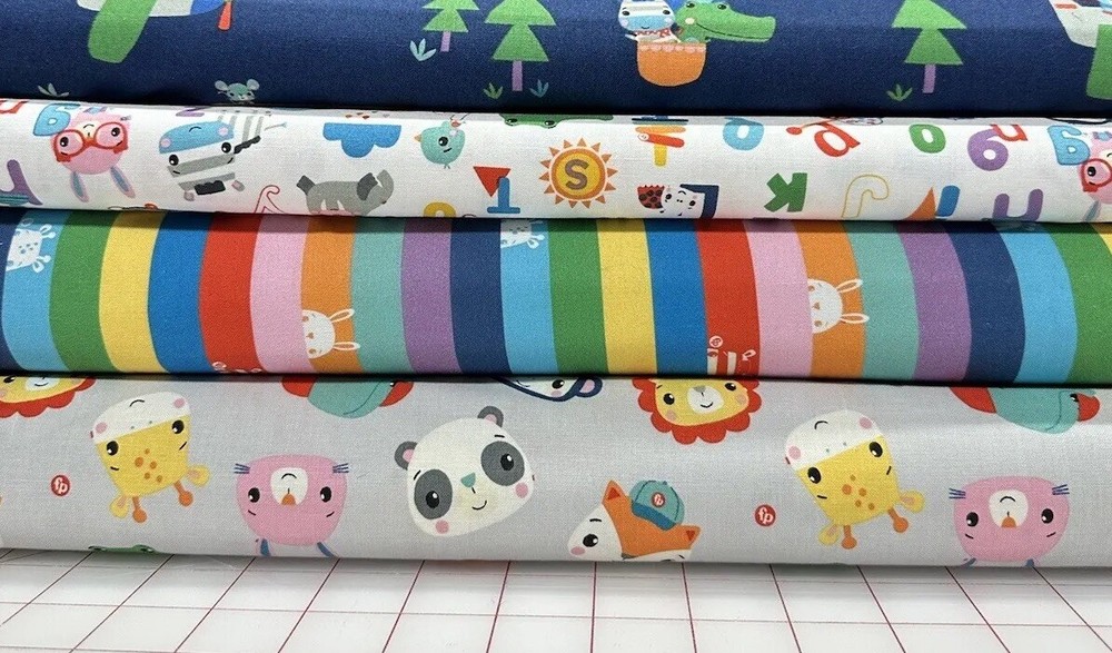 Let’s Play Fisher Price Toys-4 Fat Quarter Bundle, Cotton Quilt Fabric