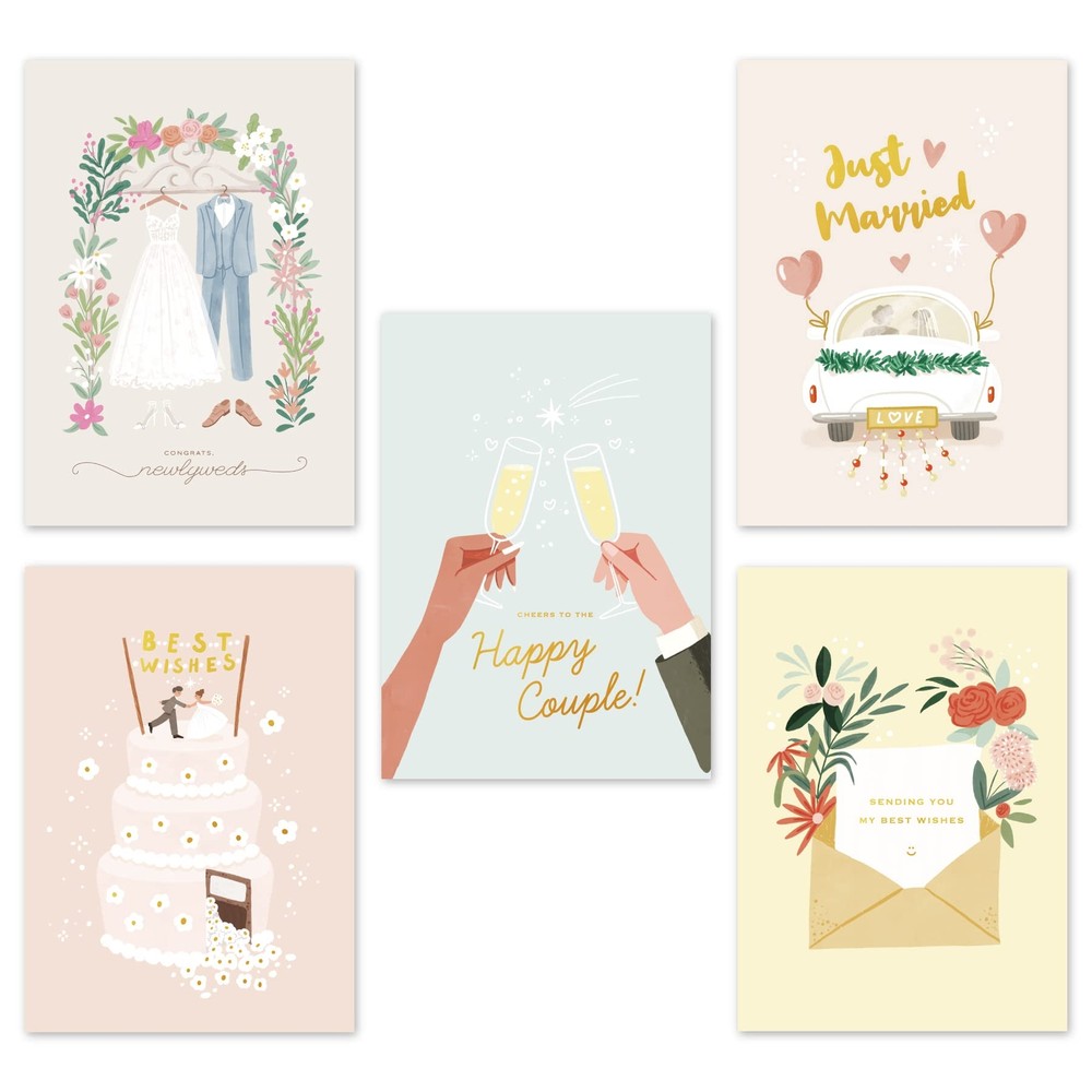 Wedding Cards for the Bride and Groom with Envelopes 5”x7”, Pack of 10 Assort...