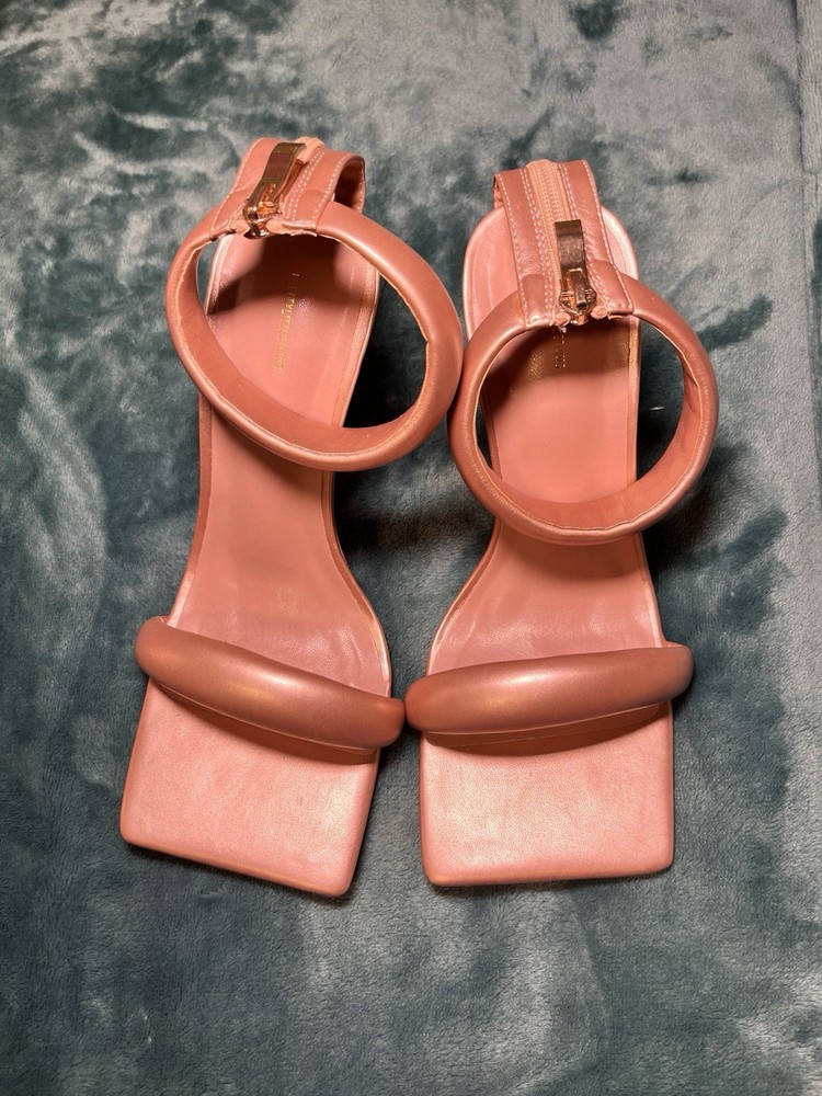 PrettyLittleThing Rose Gold PU Square Toe Double Strap Heels