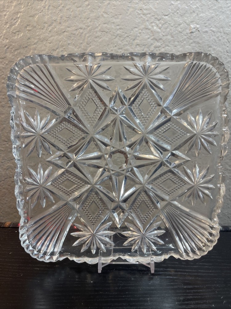 Vintage Manganese Glass Sunburst Diamond Cut Candy Dish  