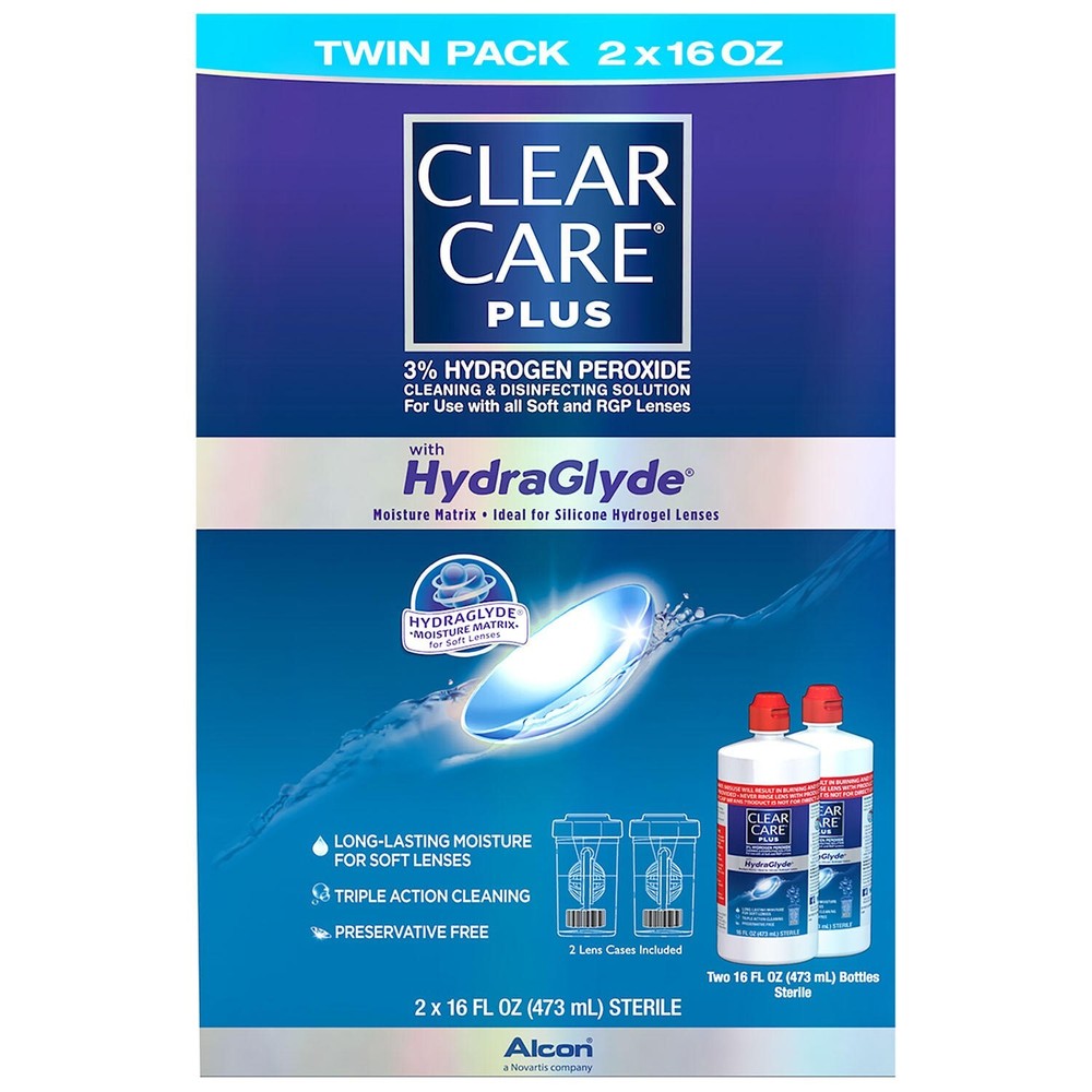 BRAND NEW Clear Care Plus Cleaning Disinfecting Solution ( 2 x 16 FL oz = 32 oz)