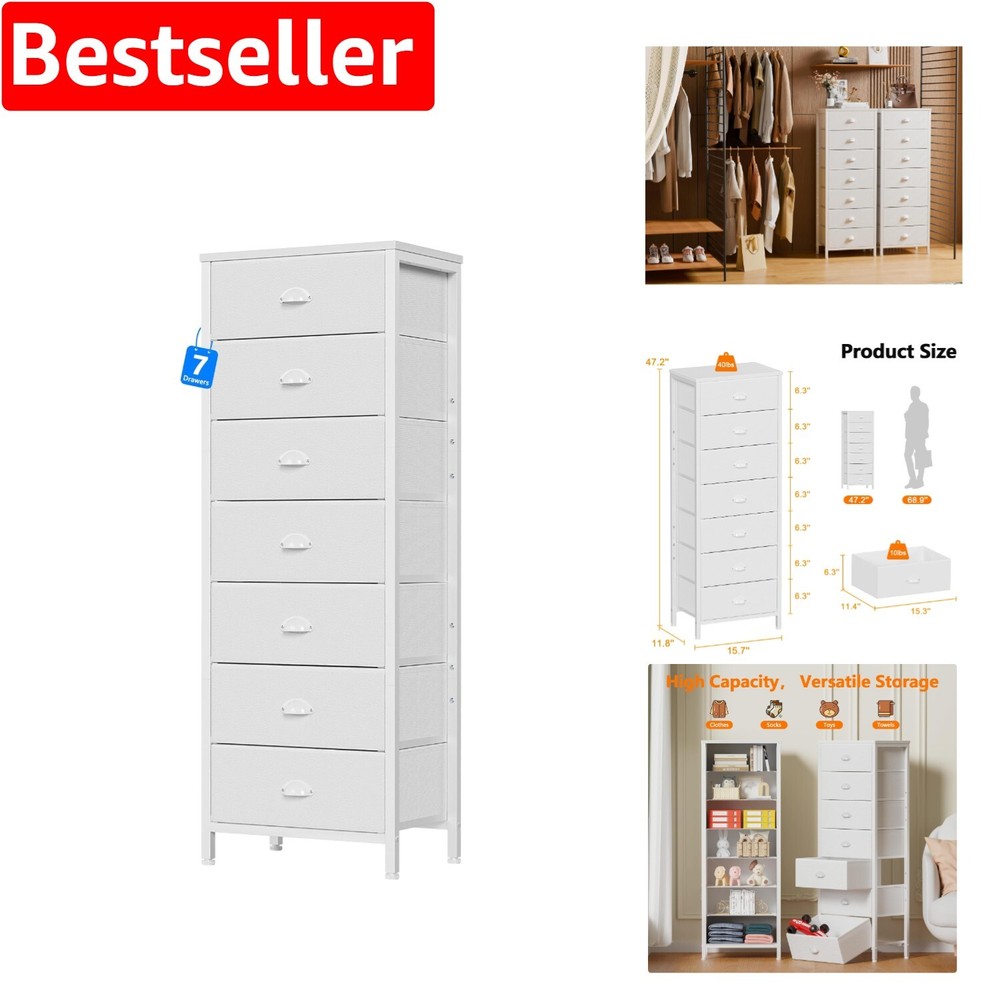 Elegant 7-Drawer Tall White Dresser for Versatile Storage