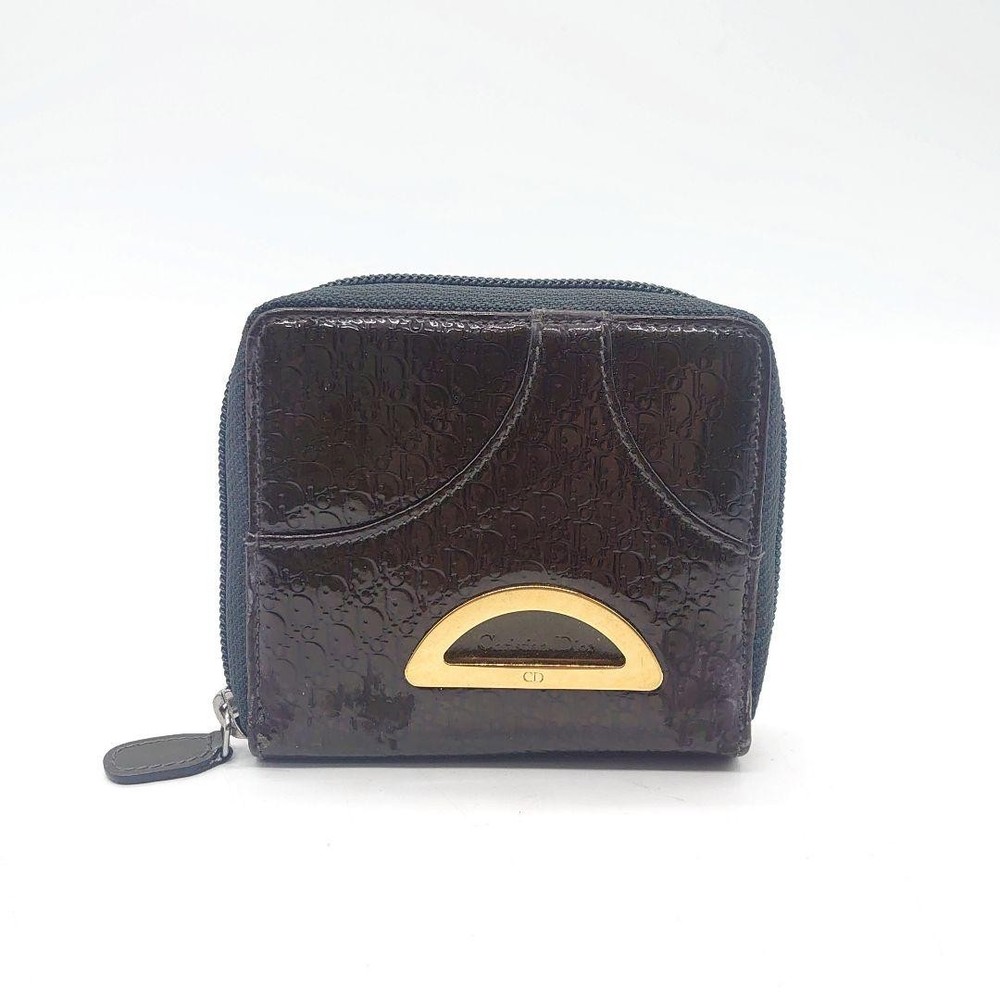 Dior Patent Leather Round Zip Wallet with Gold-Tone Hardware